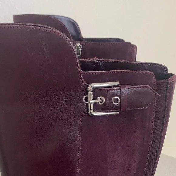 NWOT Marc Fisher Tall Plum/ Burgundy Leather & Suede Riding Boots. - Picture 2 of 10